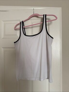 Athleta White Ribbed Tank Top with Black Trim
